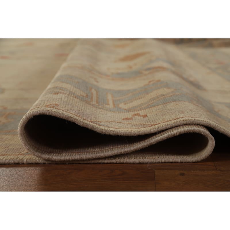 Hand Knotted Oriental 100% Wool Carpet Transitional Geometric Beige & Ivories Oushak Area Rug - 11' 0'' X 8' 2''