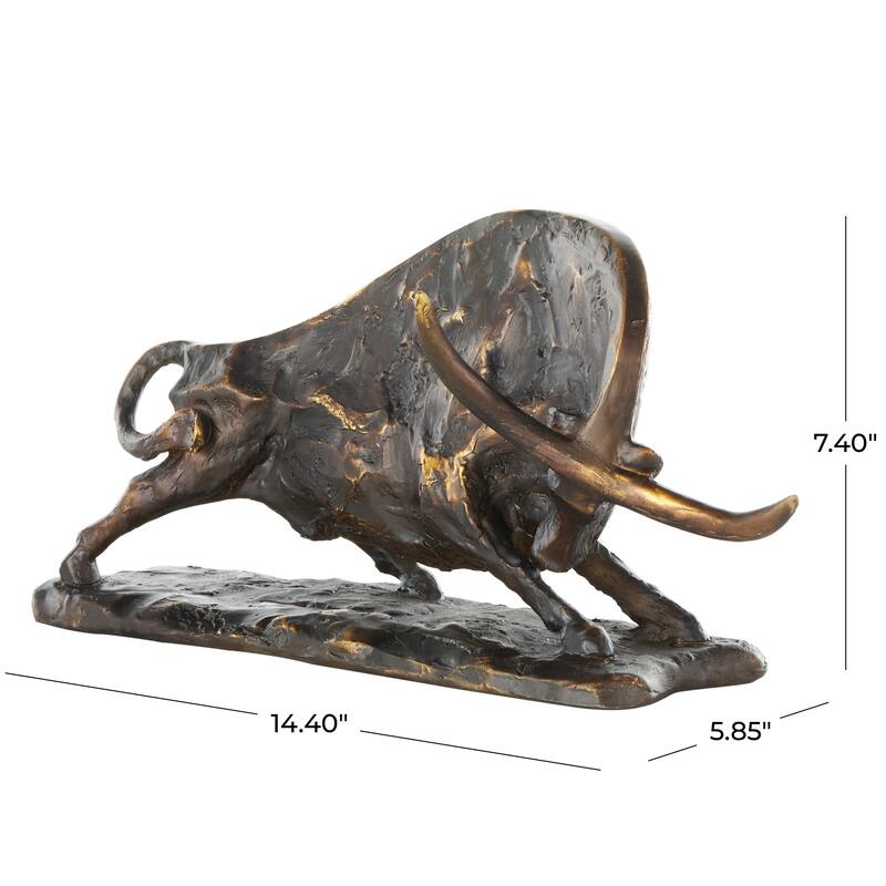 Black Polystone Distressed Textured Bull Decorative Sculpture with Gold Accents - 6"W x 14"L x 7"H