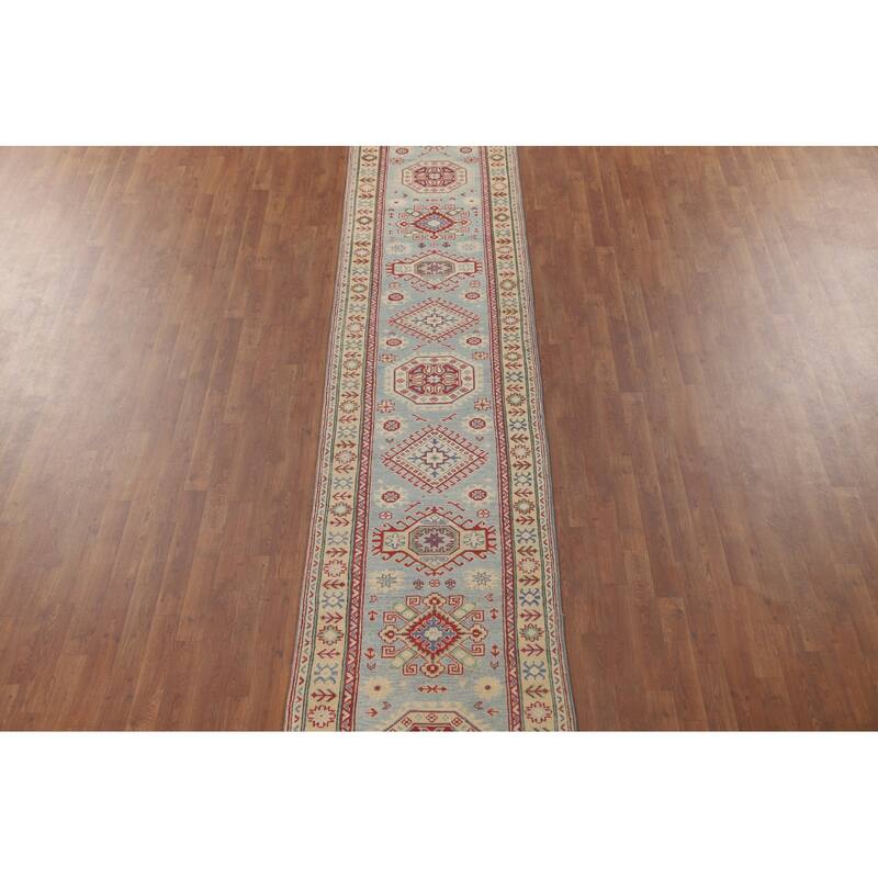Blue Kazak Runner Rug Handmade Oriental Wool Carpet - 2'8" x 15'8"