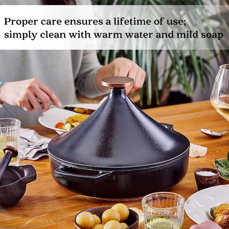 Alva Nori 3 Qt. Enameled Cast Iron Tagine Pot - 11" Black