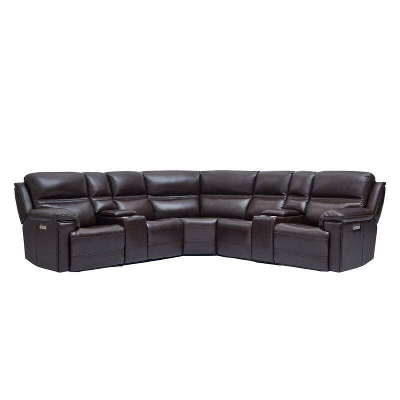 7PCS, 2 power Recliners, Dual-Power Genuine Leather Reclining Sectional with Console, Zero Gravity
