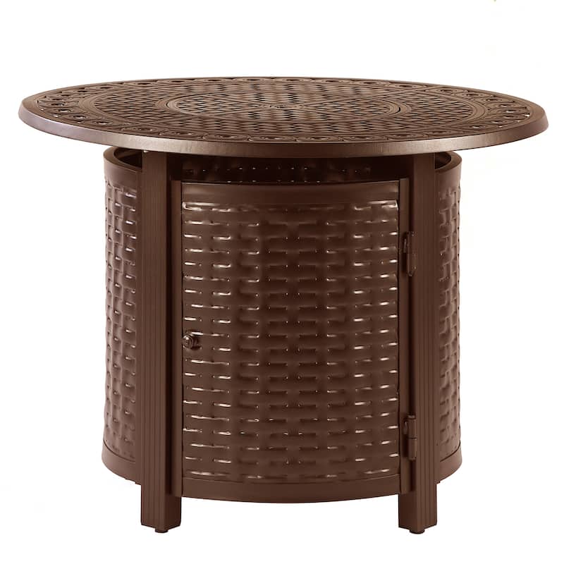 Round 34 in. x 34 in. Aluminum Propane Fire Pit Table with Glass Beads, Two Covers, Lid, 37,000 BTUs - N/A