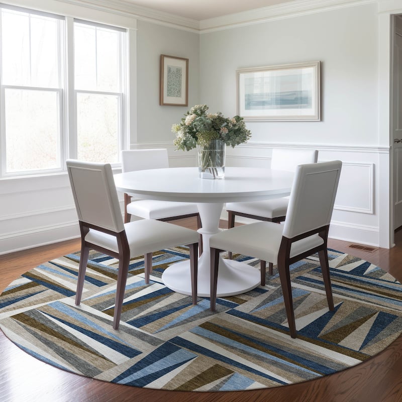 Machine Washable Indoor/ Outdoor Contemporary Mosaic Chantille Rug
