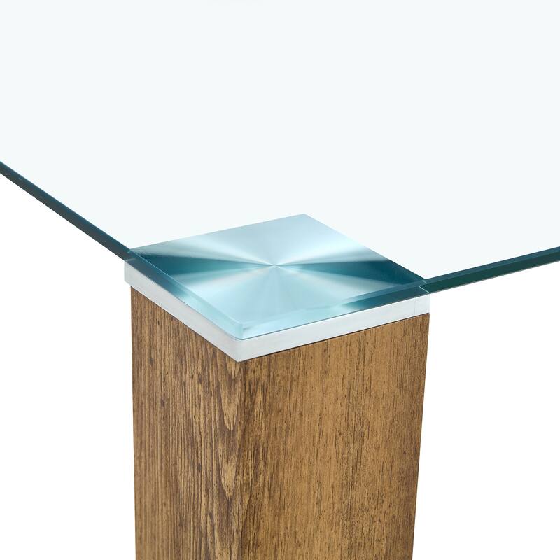 Roomfitters Glass Dining Table with 49.6 Inch Tempered Top and Walnut MDF Legs for Modern Home Interiors