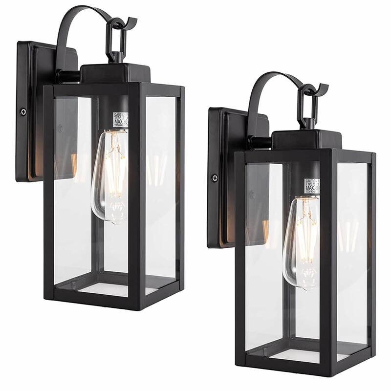 2/4 Pack 1-Light Outdoor Black Steel Wall Sconce with Clear Glass