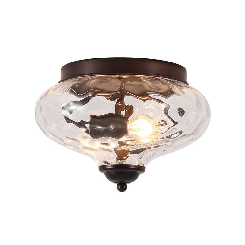 Modern Farmhouse 2-light Water Pattern Hammered Glass Flush Mount 9in