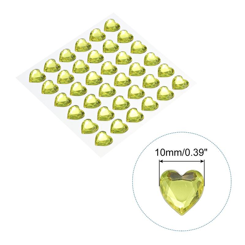 144 Pcs Heart Rhinestone 10mm Self Adhesive Gems Stickers Light Yellow - Light Yellow - Light Yellow