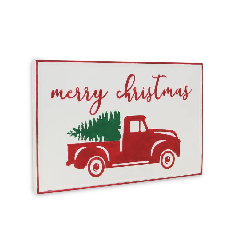 HomeRoots 14" X 23" White and Red Handcrafted Merry Christmas Metal Wall Decor