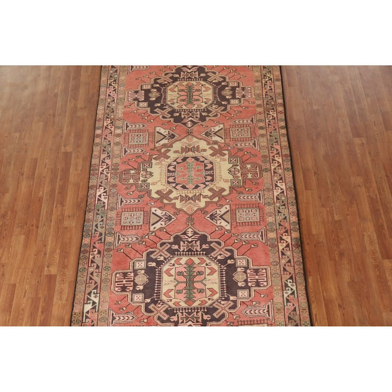 Pink Geometric Meshkin Persian Vintage Area Rug Handmade Wool Carpet - 4'11"x 9'10"