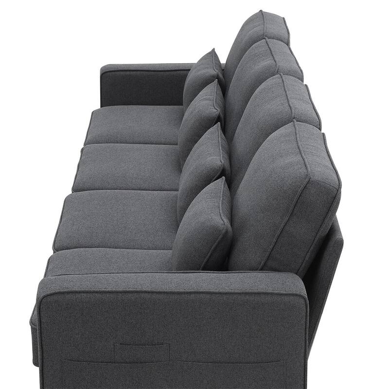 Merax 104" 4-Seater Modern Linen Fabric Sofa with Armrest Pockets and 4 Pillows,Minimalist Style Couch