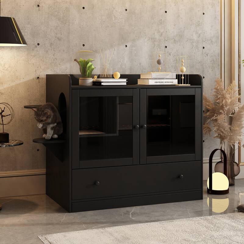 40" Cat-Friendly Litter Box Enclosure with Storage Bookcase Cabinet