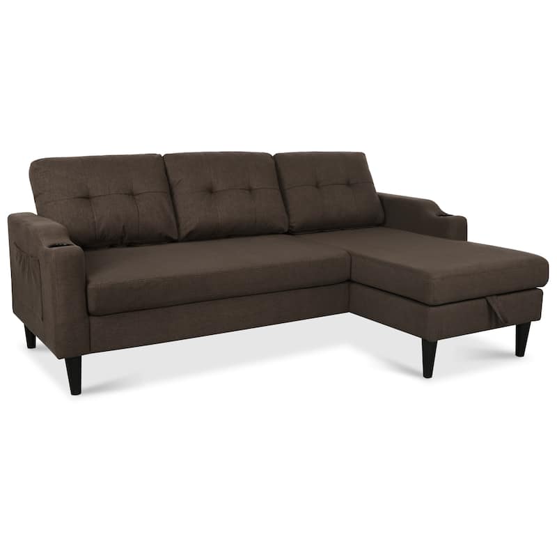 Pull Out Couch, L Shaped Convertible Sleeper Sofa Bed with Hidden Storage, 3-in-1 Upholstered Sectional Sofa with Cup Holder