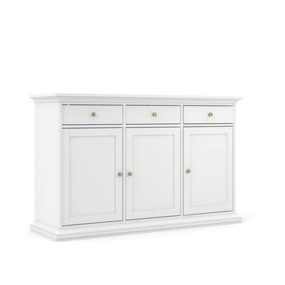 Porch & Den Virginia White Sideboard with 3 Doors and 3 Drawers