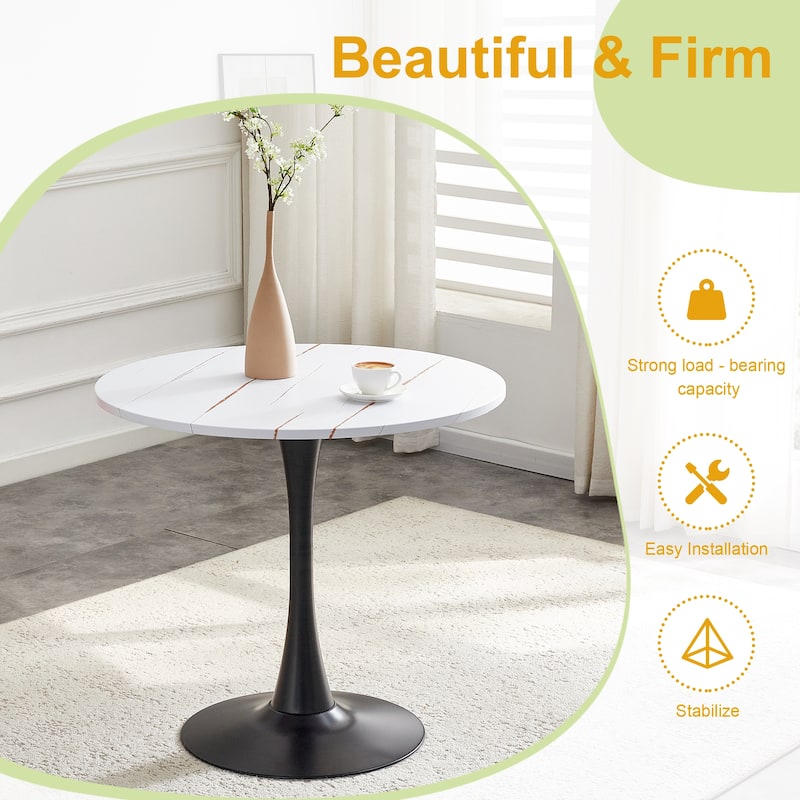 Round Dining Table, 31.5" Circle Tulip Table with Thickened Tabletop & Metal Pedestal, Mid Century Modern Bistro Table