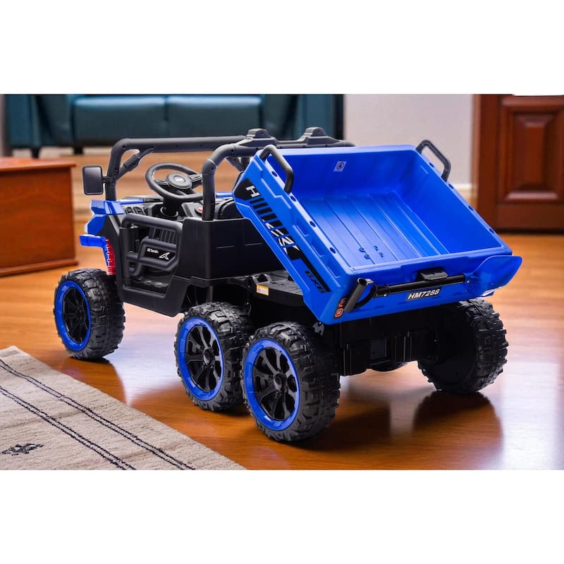 24V 2-Seater Kids Ride On Dump Truck with Remote, 4WD 6-Wheel UTV Car with Electric Dump Bed, LED Lights & Music