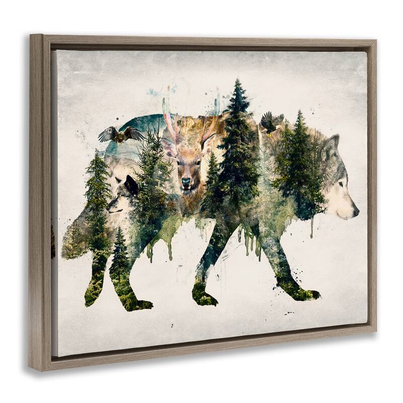 Stupell Woodland Wildlife Wolf Contour Framed Floater Canvas Wall Art Design By Barrett Biggers
