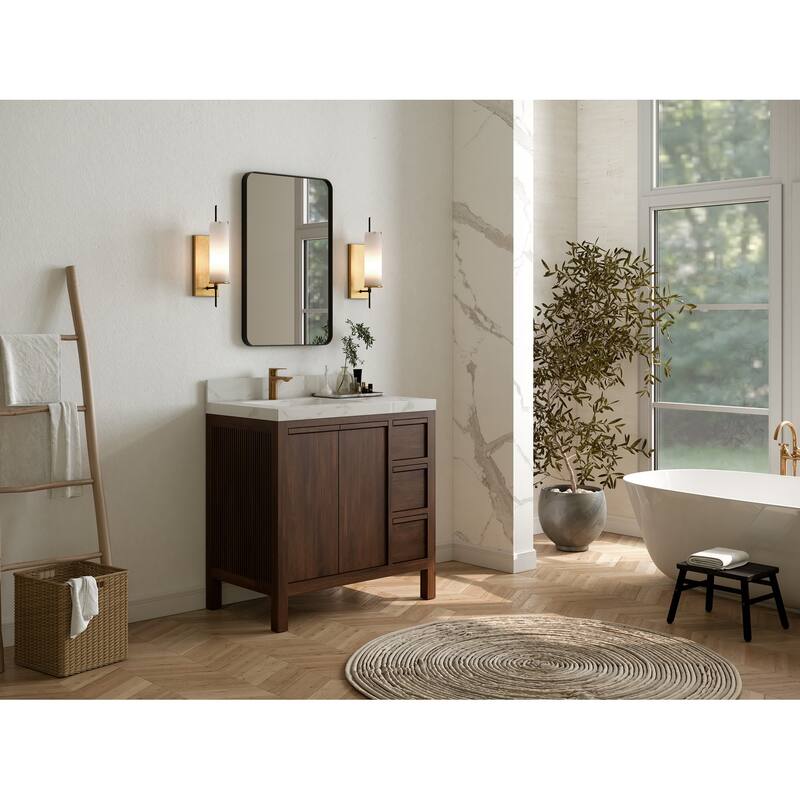 Willow Collections 36 in. W x 22 in. D Elizabeth Solid Teak Left Offset Sink Bathroom Vanity with Countertop
