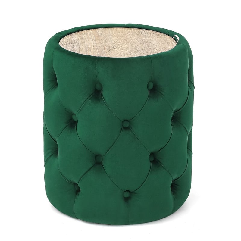 Adeco Round Storage Velvet Ottoman Removable Wooden Lid Coffee Table