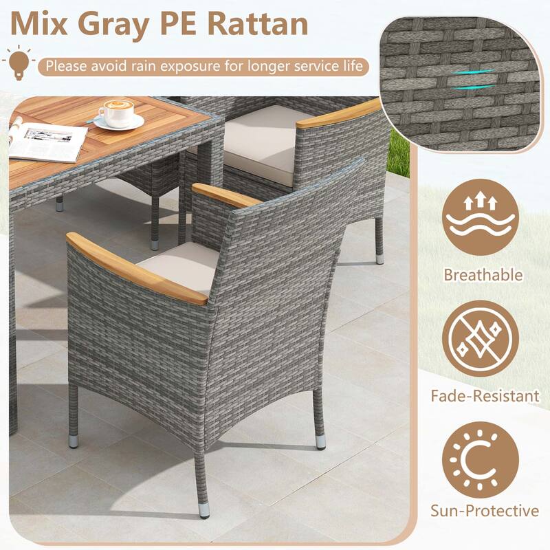 Costway 9 PCS Patio Dining Set for 8 Table and PE Rattan Chairs with