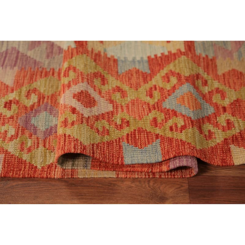 Trellis Geometric Kilim Oriental Area Rug Hand-Woven Wool Carpet - 8'2"x 9'8"