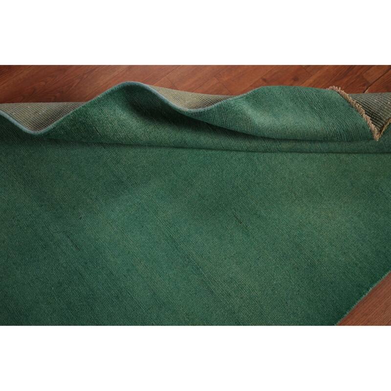 Green Modern Gabbeh Oriental Foyer Rug Hand-Knotted Wool Carpet - 3'1" x 4'10"