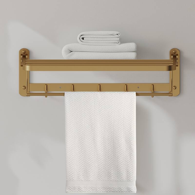 2-Tier Stainless Steel Bath Towel Rack with 5 Hooks