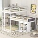 preview thumbnail 1 of 1, White L-Shaped Wood Triple Twin Size Bunk Bed with Storage Cabinet and Blackboard, Ladder White