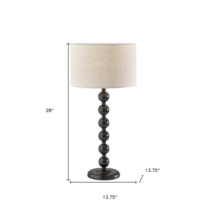 HomeRoots 28" Black Solid Wood Candlestick Table Lamp With Off White Drum Shade - 13.75