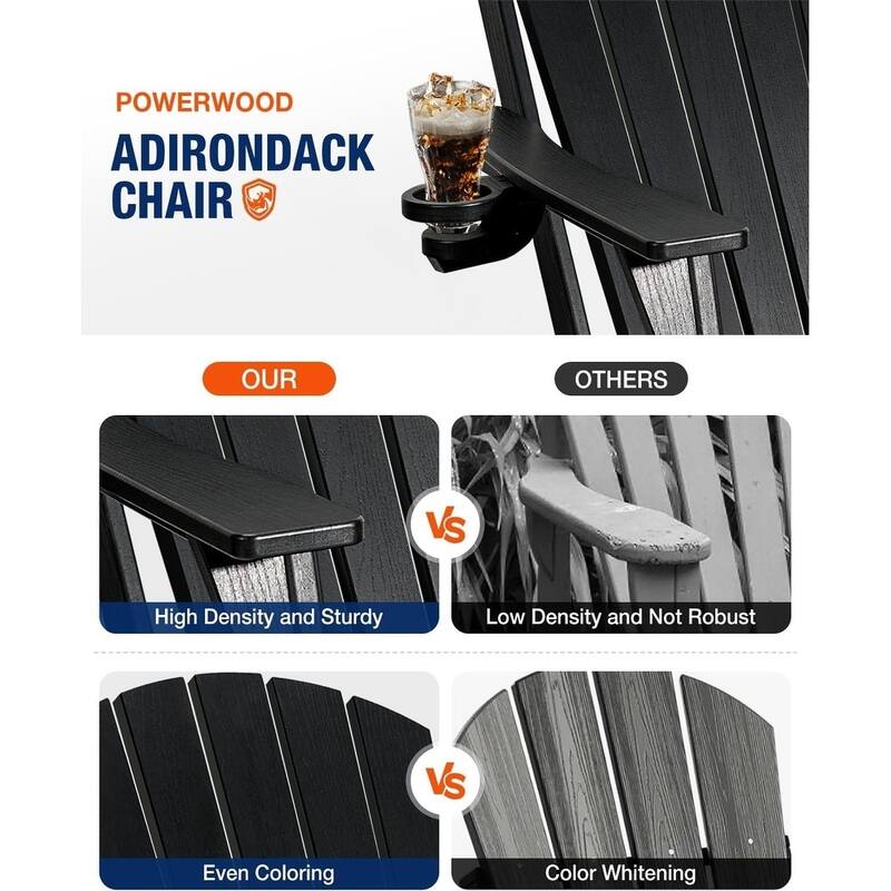 WINSOON All Weather HDPE Outdoor Folding Adirondack Chair With Cup Holder Set of 4