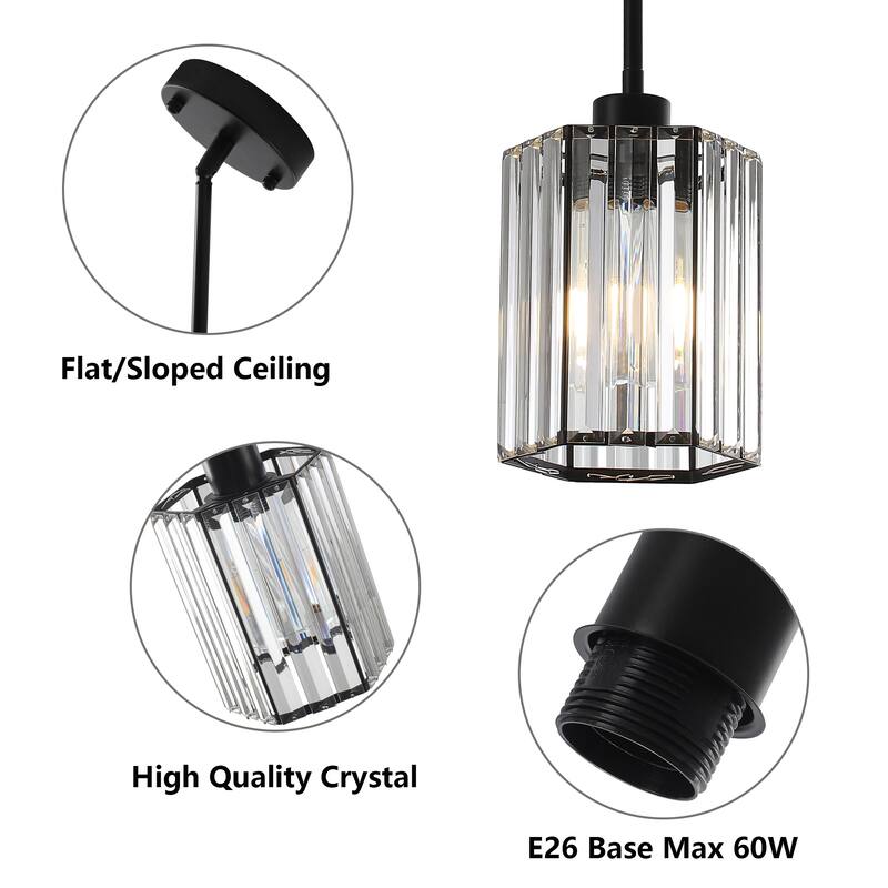 1-Light Crystal Pendant Lighting Fixtures for Sloped Ceiling