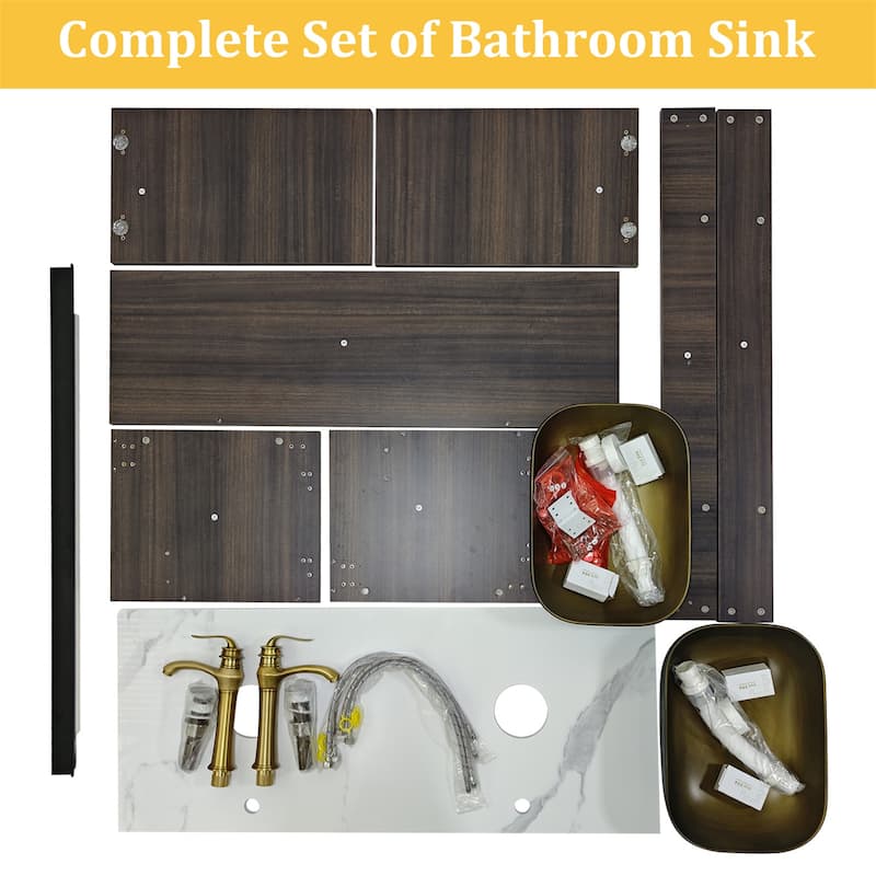 Vintage Vanity Set Wall Floating Bathroom Vanity Sink with Ceramic Basin Faucet Hoses