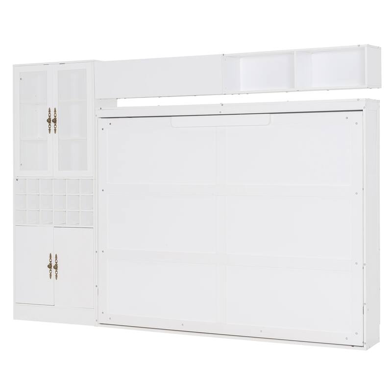 Queen Size Murphy Bed Wall Bed With Sofa, Shelves Usb & Light ,White