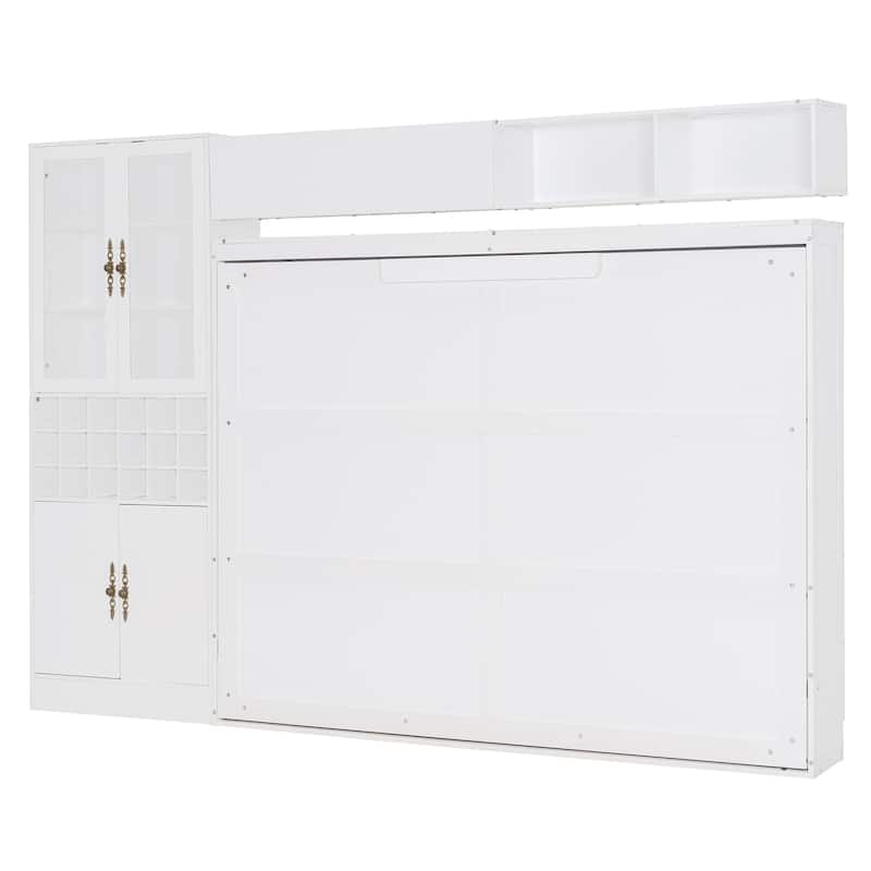 Roomfitters Full/Queen Size Murphy Bed Wall Bed with Sofa, Storage Shelves, USB Ports and Lighting