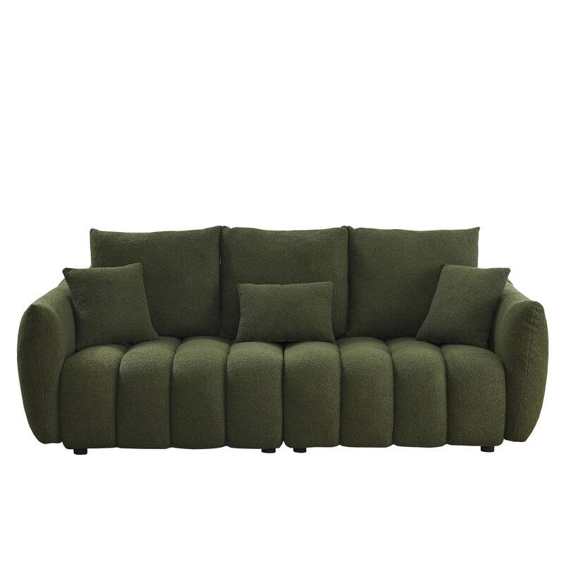 2-Pieces 6-Seat Teddy Fabric Sectional Sofa Set (3+3) with Wooden Frame & 6 Pillows