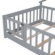 preview thumbnail 16 of 28, Twin House-Shaped Bedside Floor Bed with Guardrails, Slats, with Door