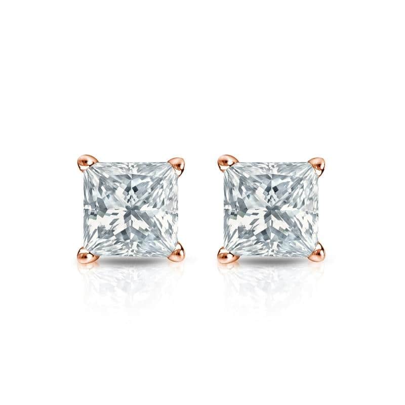 Auriya 14-karat Gold Lab Grown 0.62 carat TDW Princess Diamond Stud Earrings 4-Prong Basket Screw-back