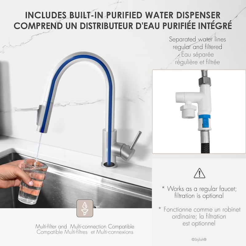 Modena Single Handle Brushed Gold Pull Down Kitchen Faucet with Reversible Osmosis