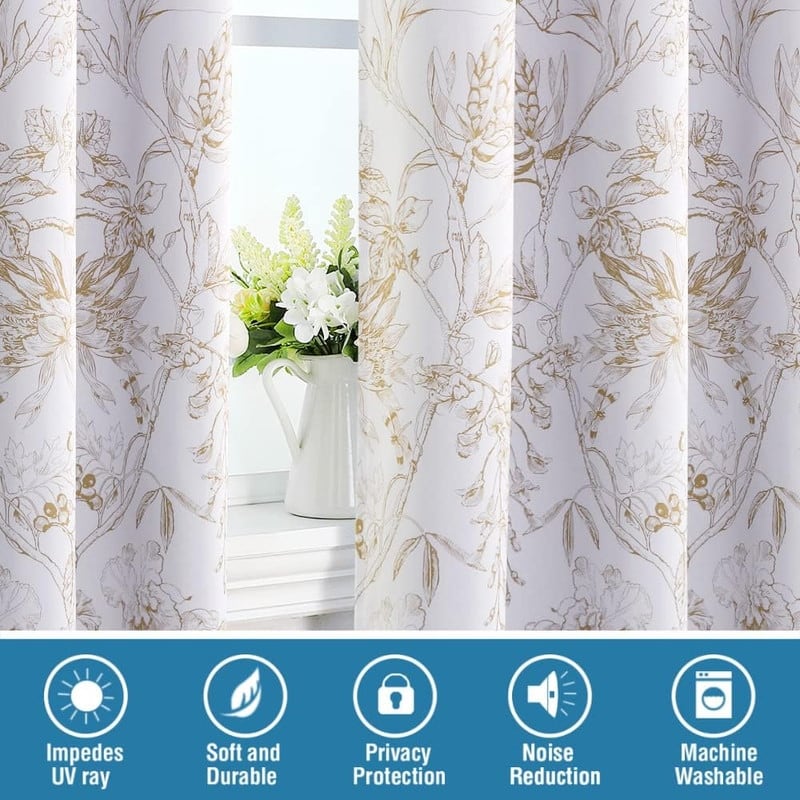Living Room Camellia Floral Blackout Curtains 96 Inches
