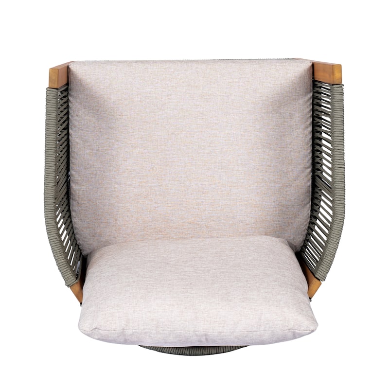 Christopher Knight Home - Faye 5-Piece Outdoor Acacia Wood Swivel Dining Set with Rope Cushioned Chairs & Curved-Leg Round Table