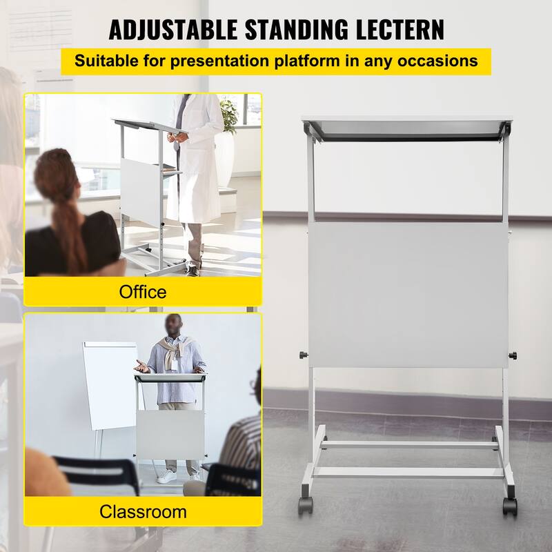 Stand Up Lectern, Height Adjustment Portable Pulpit, Lectern Podium with 4 Rolling Casters, Lower Storage Shelf