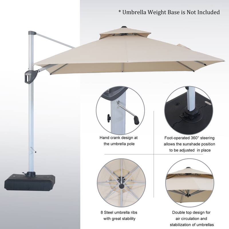 Clihome 10ft Outdoor Patio Cantilever Square Umbrella with Protective Cover
