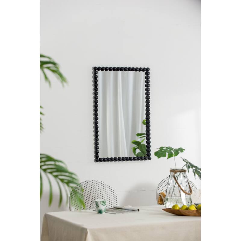 Black Metal Beaded Frame Mirror for Living Room Bedroom Entryway