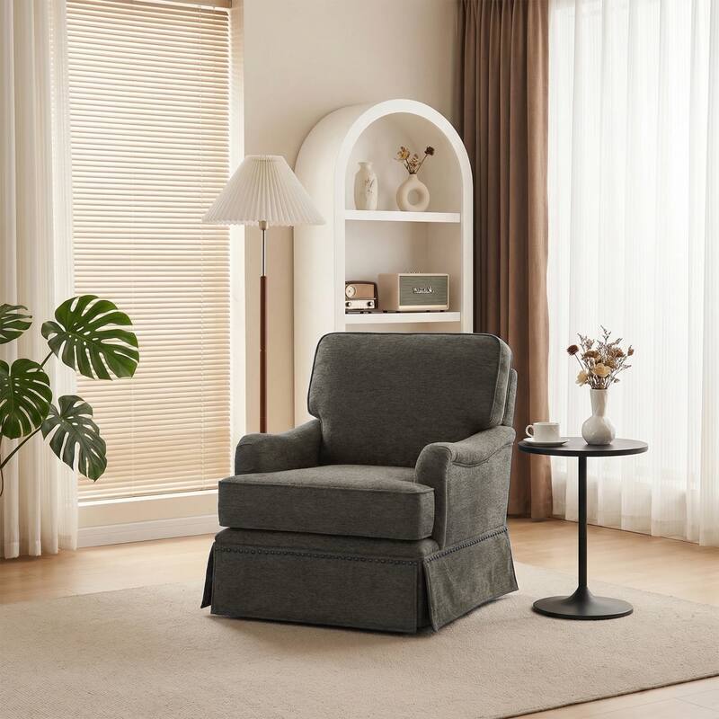 Skirted Swivel Accent Nailhead Barrel Chair