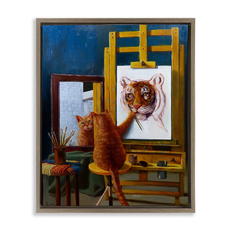 Stupell Cat Confidence Self Portrait as a Tiger Funny Painting Floater Frame - Multi-Color