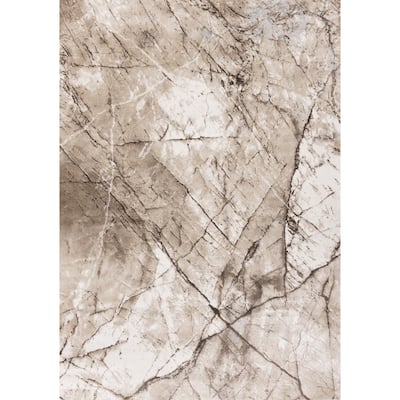 London Collection - Beige Cream Brown Soft Abstract Indoor Area Rug, 5'3" x 7'7"
