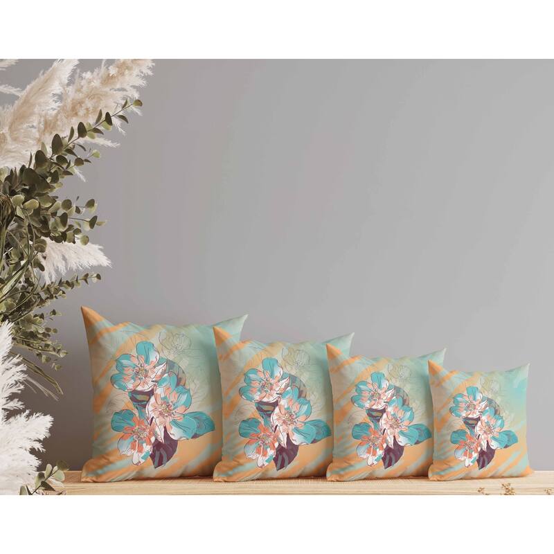 Rosemary Romance Faux Suede Reversible Throw Pillow Orange and Cyan