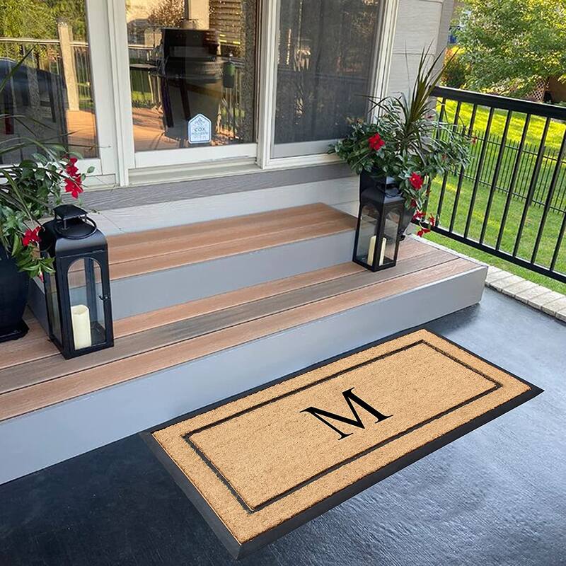A1HC Natural Coir Monogrammed Door Mat for Front Door, Durable Large Outdoor Rug, Heavy Duty Welcome Doormat - 24" X 48"