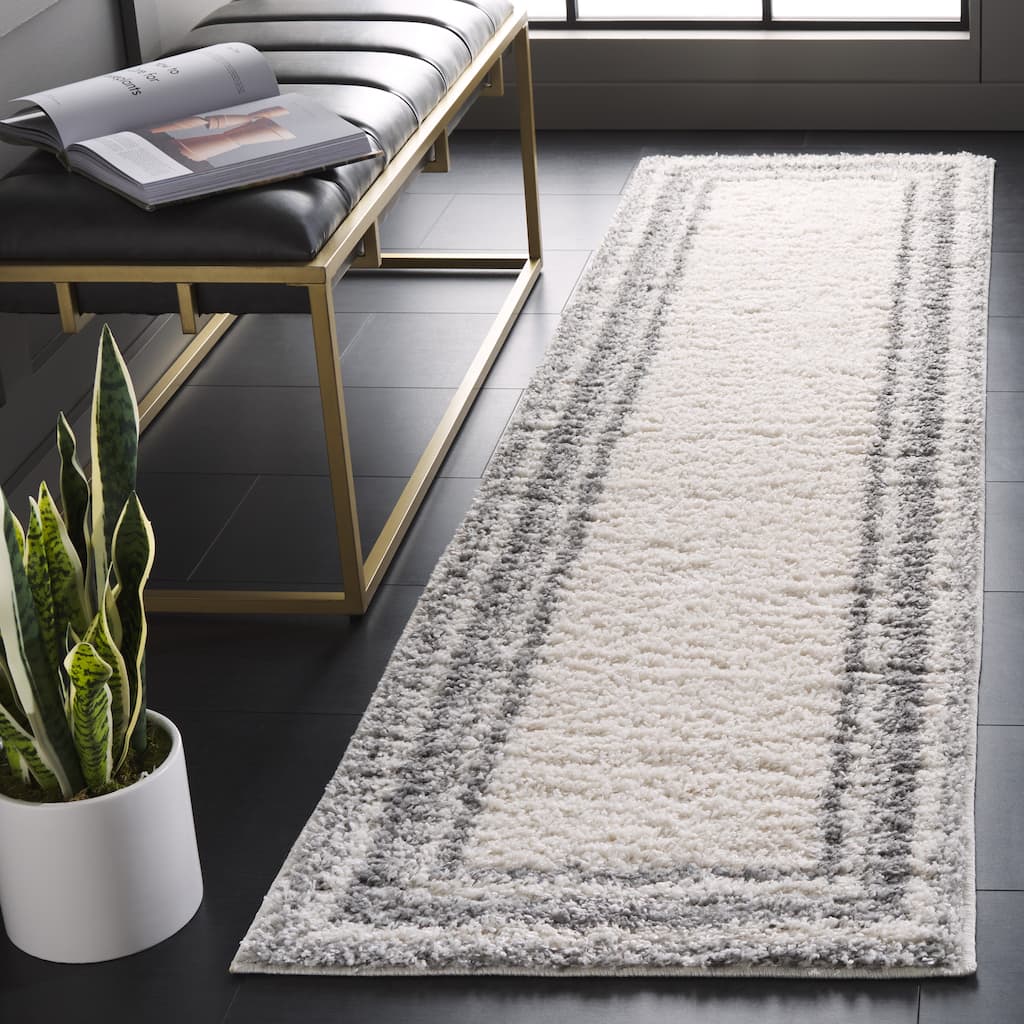 SAFAVIEH Border & Stripe Shag Rigoberta Modern 1.4-inch Thick - 2'2" x 8' Runner