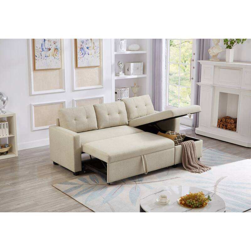 GDFStudio - Ethan Modern Pull-Out Sectional Sofa with Storage Chaise and Reversible Layout