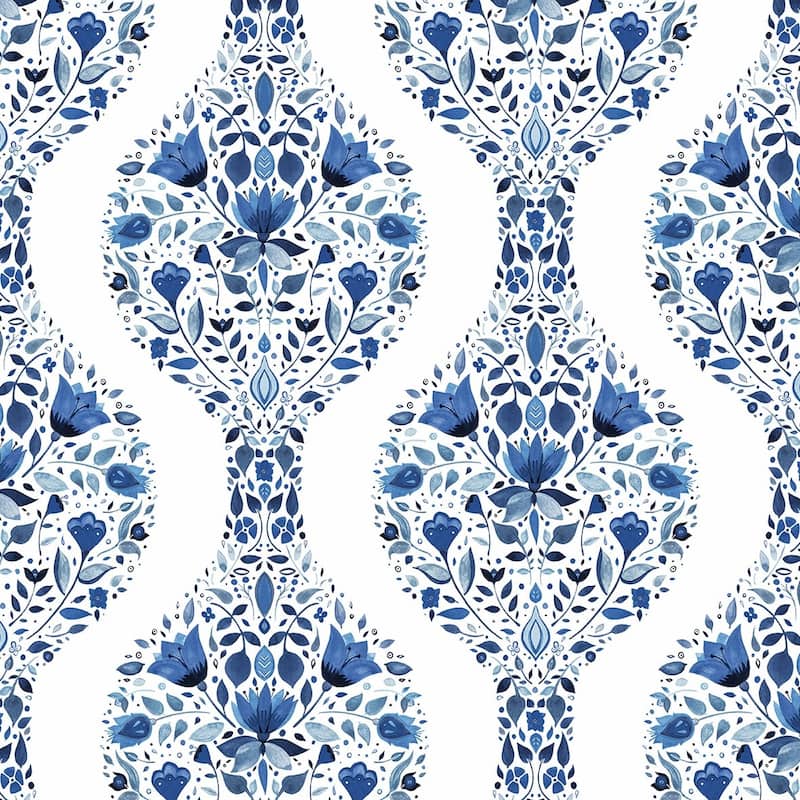 NextWall Floral Ogee Peel and Stick Wallpaper - 20.5 in. W x 18 ft. L - Bluestone
